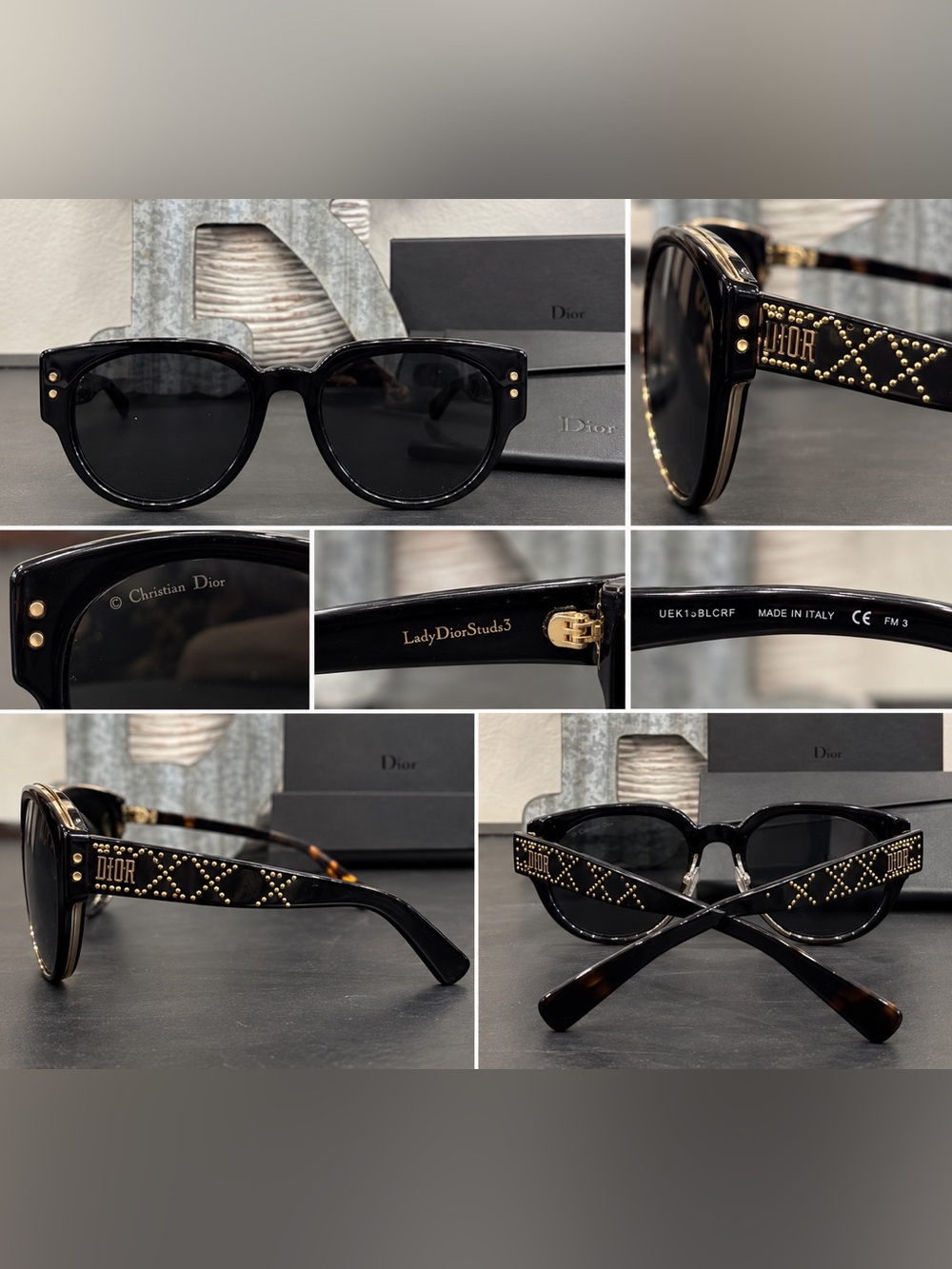 Dior Authentic LadyDiorStuds3 Black Sunglasses with Gold Accents